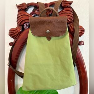 Longchamp Green Backpack With Leather Snap Closure